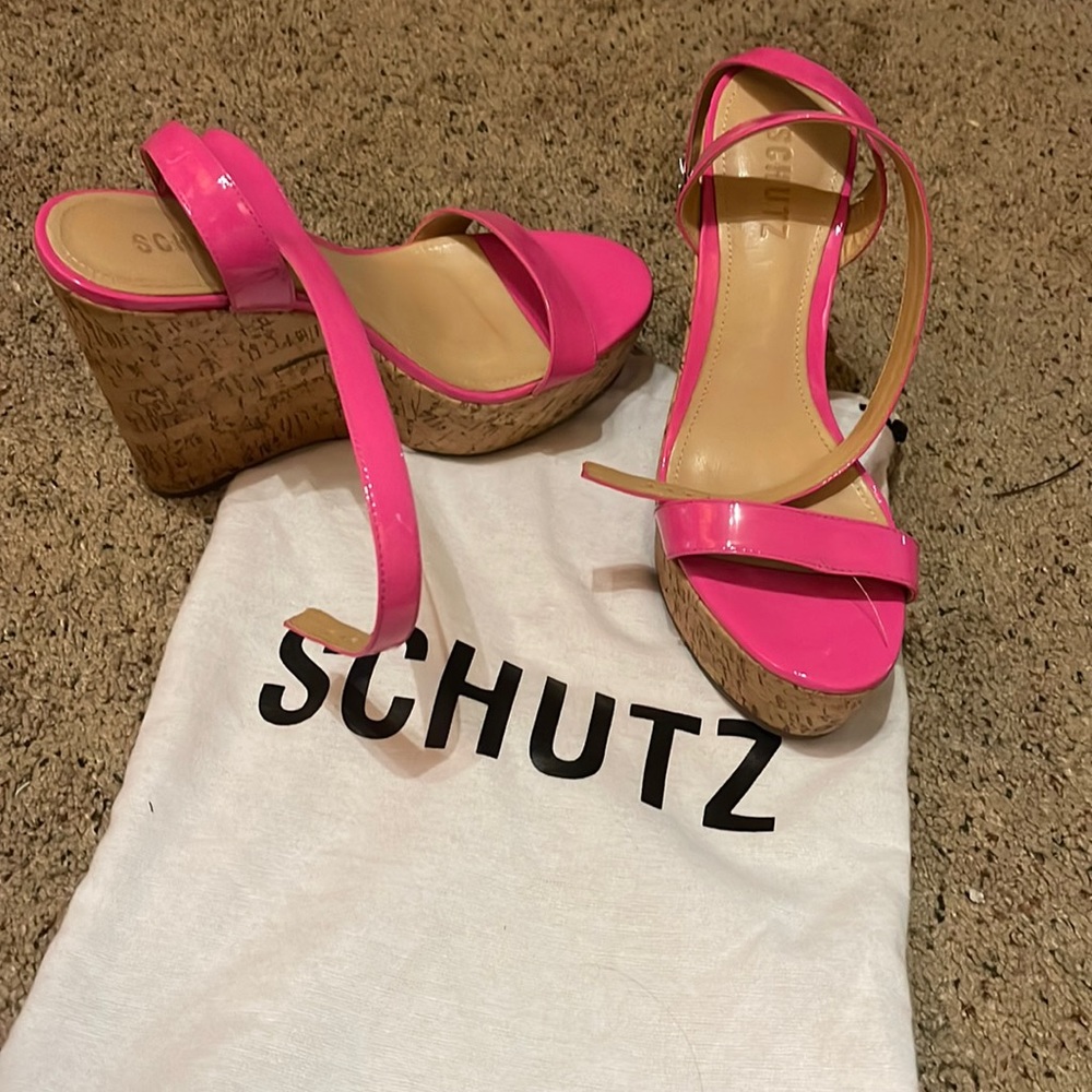 Hot Pink SCHUTZ Wedge/Ankle Strap